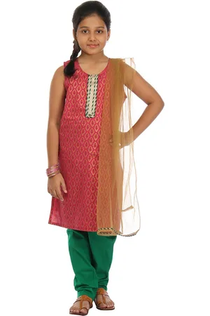 Kids On Board Pink Ethnic Motifs Yoke Design Pure Cotton Kurta & Churidar With Dupatta