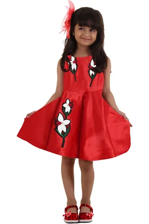 Kids On Board Red & White Floral Embroidered Dress