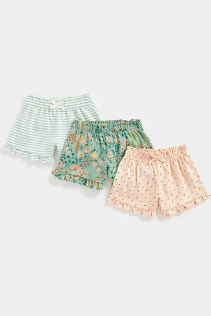 Mothercare Girls Pack Of 3 Printed & Striped Regular Fit Mid-Rise Pure Cotton Shorts