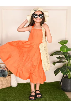 LilPicks Girls Shoulder Strap Tiered Fit & Flare Midi Dress