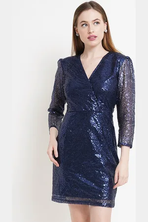 Purple State Sequined Embellished Puff Sleeves Wrap Dress