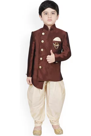 SG Boys Brown & Beige Solid Sherwani Set