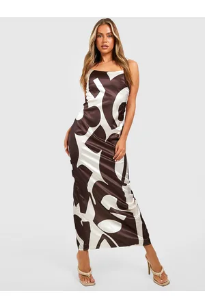 Boohoo Printed Satin Finish Maxi Slip Dress