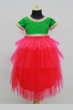 MANY FROCKS & Girls Colourblocked Sequined Net Fit & Flare Dress