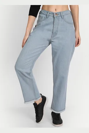 AngelFab Women Jean Wide Leg High-Rise Light Fade Cotton Jeans