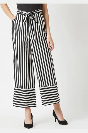 Miss Chase Women Striped Relaxed Pleated Slip-On Parallel Trouser