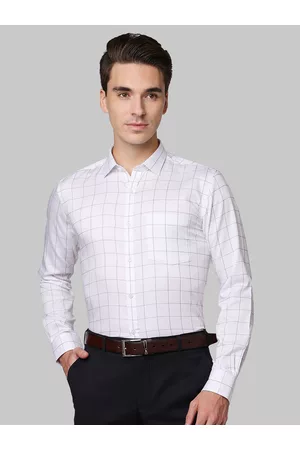 Park Avenue Men White Slim Fit Windowpane Checks Opaque Checked Formal Shirt