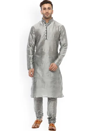 Hangup Men Grey Solid Straight Kurta
