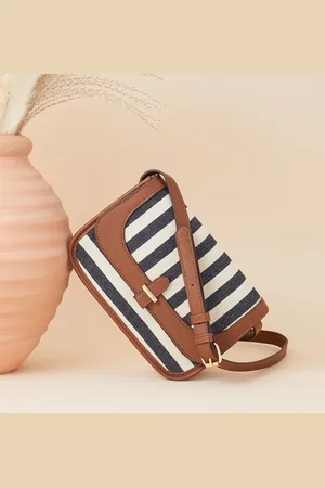 Accessorize London Women Faux Leather Stripe Sling Bag with Trim