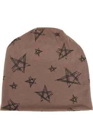 iSWEVEN Unisex Brown & Black Printed Cotton Beanie Cap