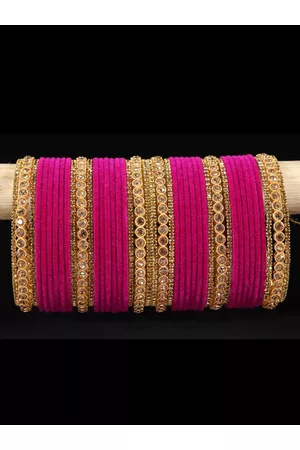 NMII Set of 42 Artificial Stones Studded & Velvet Bangles