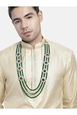 I Jewels Men Green & White Gold-Plated Layered Necklace