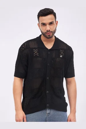 FUGAZEE Relaxed Boxy Semi Sheer Crochet Knitted Casual Shirt