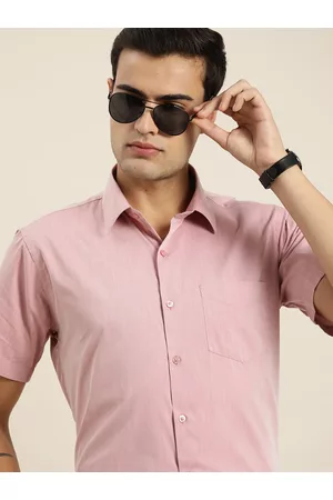 HANCOCK Solid Chambray Slim Fit Wrinkle Resistant Short Sleeves Formal Shirt
