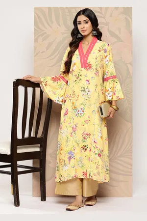Ahalyaa Floral Printed Bell Sleeves Gotta Patti Crepe Kurta