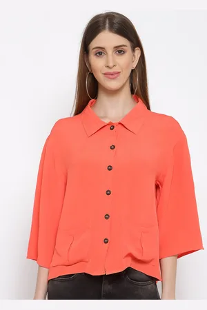 Scouph Women Coral Red Boxy Casual Shirt