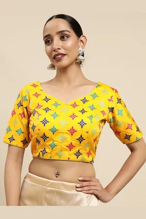 Mimosa Women Yellow & Red Woven Design Silk Saree Blouse