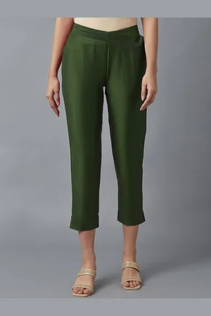 Elleven Women Green Regular Fit Cropped Trousers