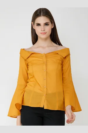 Cation Women Mustard Yellow Solid Shirt Style Top