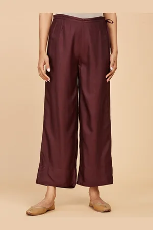 Fabindia Women Maroon Relaxed Mid-Rise Parallel Trousers