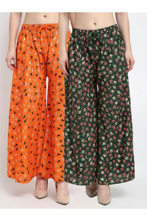 Jinfo Women Orange & Green Set Of 2 Floral Printed Flared Fit Palazzo