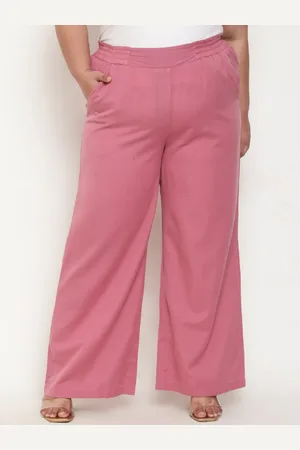 Amydus Women Plus Size Straight Fit High-Rise Cotton Linen Parallel Trousers