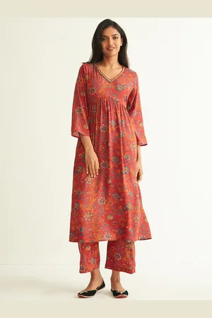 Ancestry Floral Printed Pleated A-Line Kurta