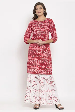 SOUNDARYA Bandhani Printed Pure Cotton Gotta Patti Kurta With Skirt