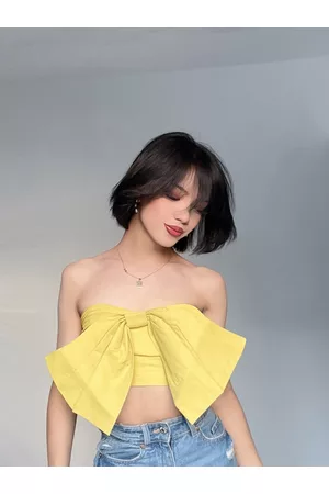 STREET 9 Women Yellow Solid Cropped Top