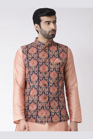 KISAH Ethnic Motif Printed Nehru Jackets With pocket square