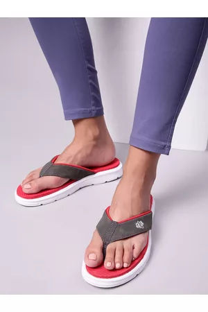 Liberty Women Grey & Red Rubber Thong Flip-Flops