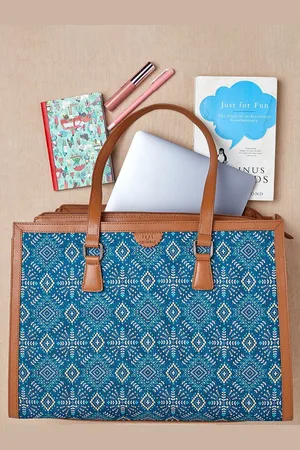 TEAL Ethnic Motifs Printed Structured Tote Bag
