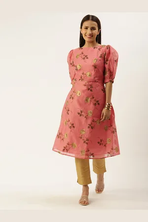 Ethnovog Women Pink Floral Printed Floral Anarkali Kurta
