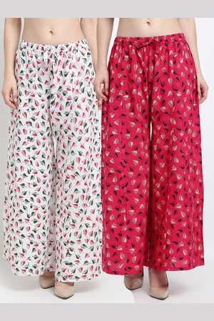 Jinfo Women White & Pink Set Of 2 Floral Printed Flared Fit Palazzo