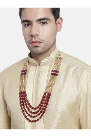 I Jewels Men Maroon Gold-Plated Layered Necklace