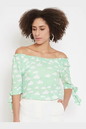 La Zoire Women Green Printed Bardot Top
