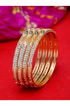 Shining Diva Set Of 4 Gold-Plated White & Blue Stone Studded Meenakari Bangles