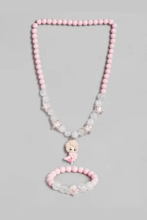 EL REGALO Girls Pink Beaded Necklace Bracelet Jewellery Set