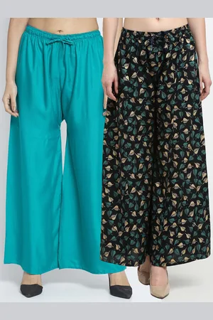 Jinfo Women Green & Black 2 Printed Flared Knitted Ethnic Palazzos