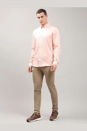 Lindbergh Men Peach-Coloured Slim Fit Cotton Casual Shirt