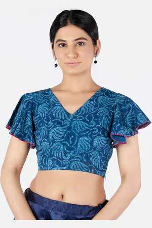 Llajja Women Blue Printed Sustainable Saree Blouse