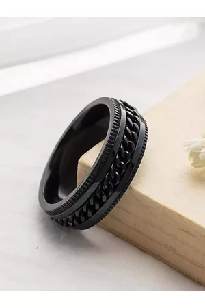 University Men Silver-Plated Black Band Ring