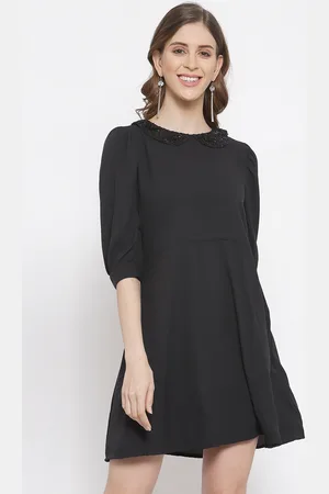 Scouph Black Peter Pan Collar Georgette A-Line Dress