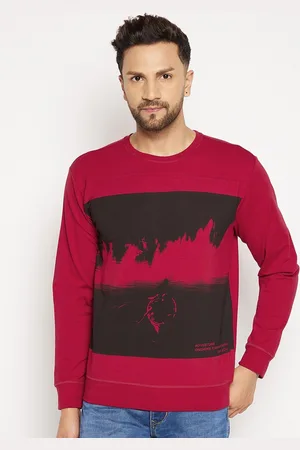 Duke Men Red Printed Fleece Sweatshirt