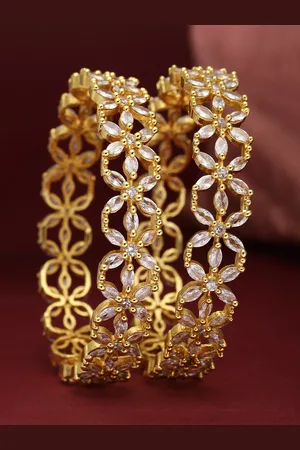 Zeneme Set Of 2 Gold-Plated AD-Studded Bangles
