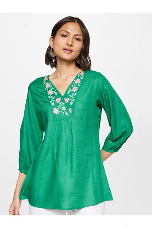 Global Desi V-Neck Embroidered Top