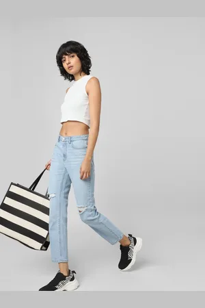 ONLY Women Straight Fit Low Distress Heavy Fade Cotton Jeans