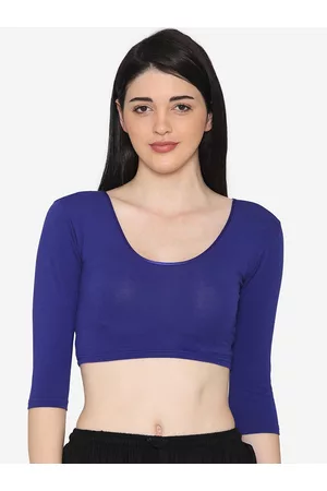 Vami Women Blue Solid Stretchable Saree Blouse