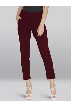 Lyra Women Smart Mid Rise Knitted Plain Cotton Slim Fit Cropped Trousers