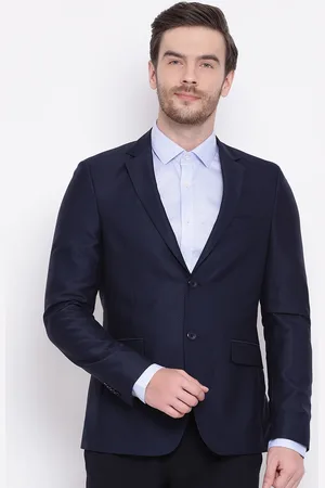 HARSAM Men Navy Blue Self-Design Slim-Fit Single-Breasted Formal Blazer